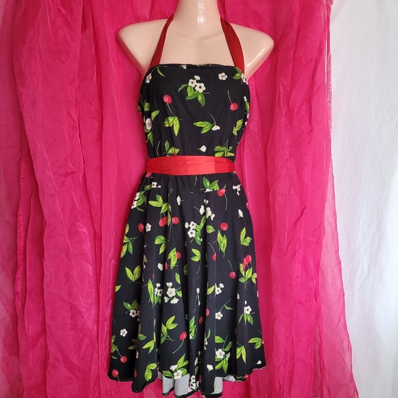 H&R London Cherry Blossoms Black Halter Dress - Picture 7 of 7